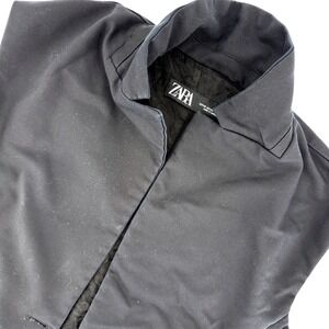 Zara Womens Black Sleeveless Jacket Vest Open Front Structured Collar XS Grunge